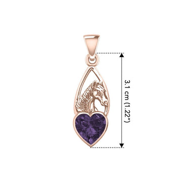 Horse Over Heart Gemstone Rose Gold Pendant UPD5291 - Jewelry